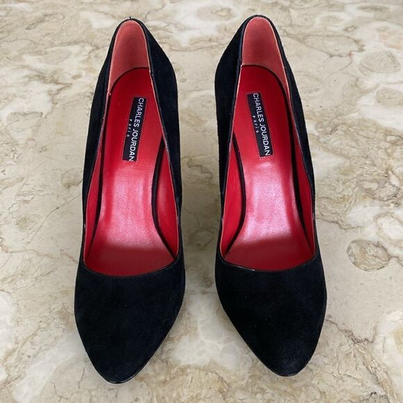 CHARLES JOURDAN Paris Eddie Black Suede Sculpted Wedge Heels 8 1/2 M - Picture 8 of 12